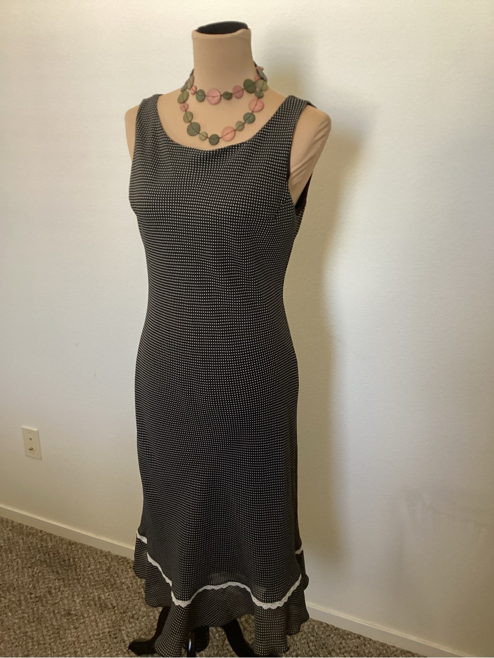 jonathan martin Black & White Polka Midi Dress with Ruffle Hem